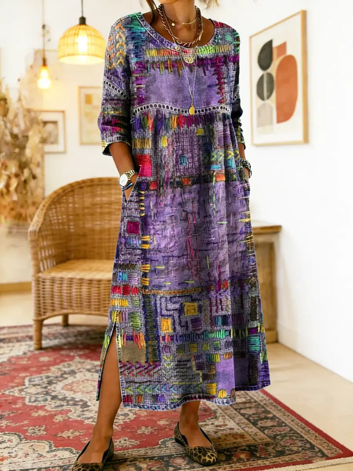 Hélène | Denim Dress with Ethnic Patchwork