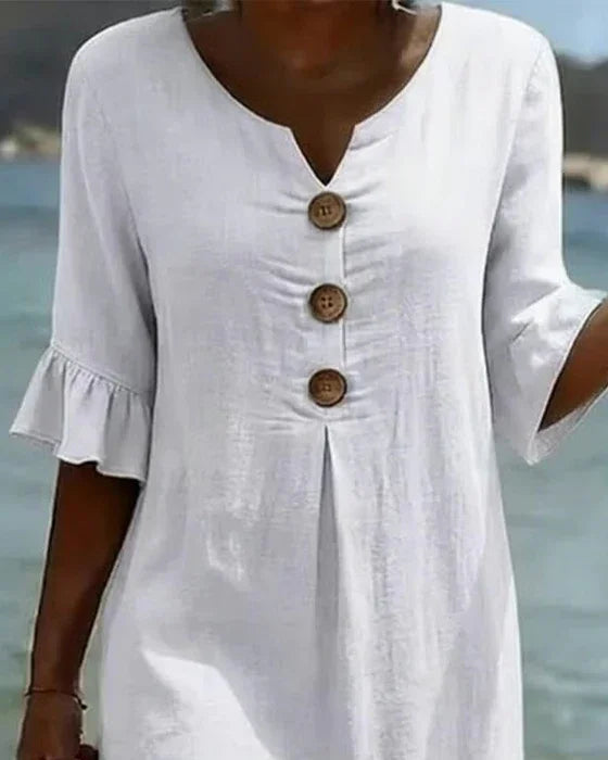 Vanesa™ | Textured Dress with Puff Sleeves and Buttons