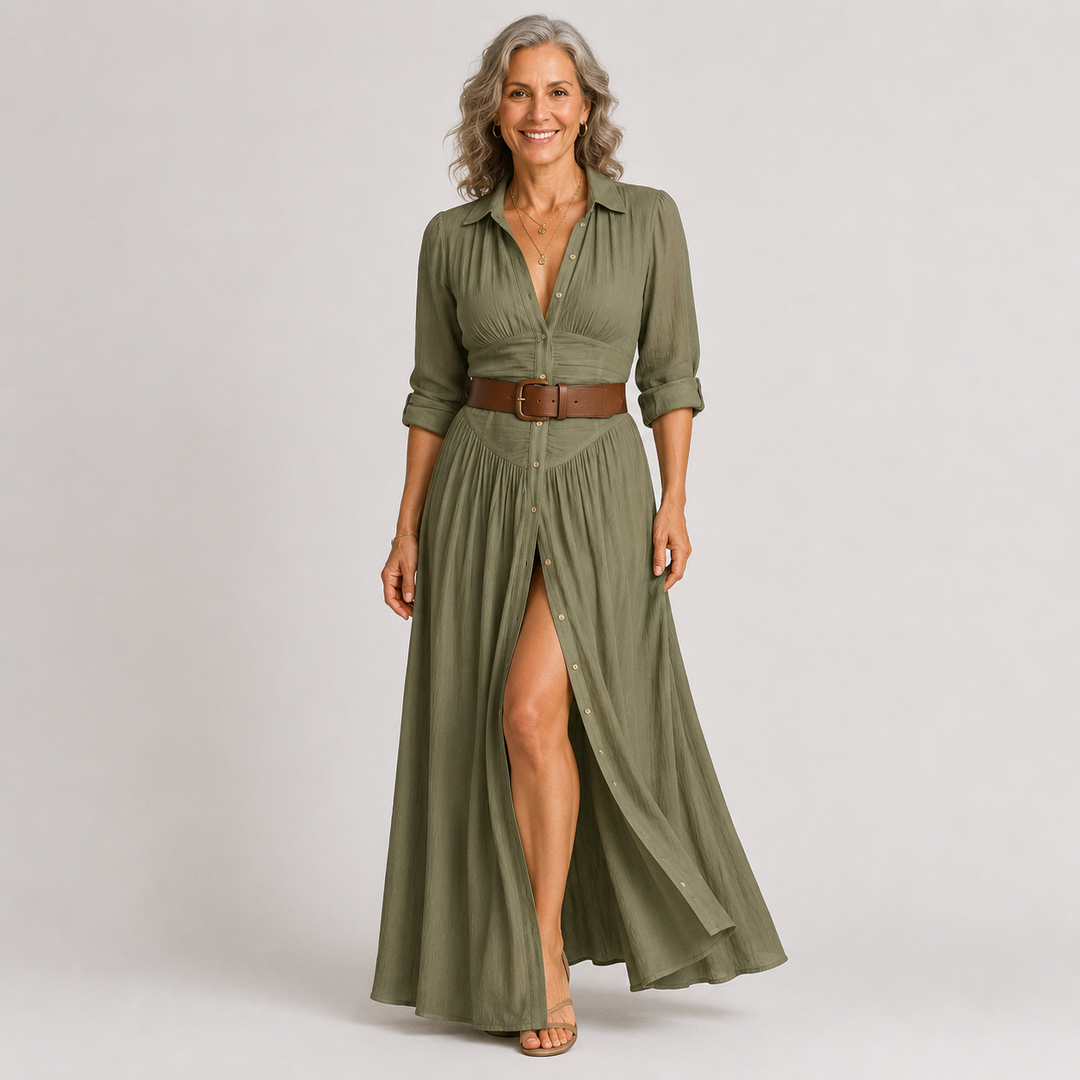 Lelivilia™ | Long Maxi Dress with Notched Collar