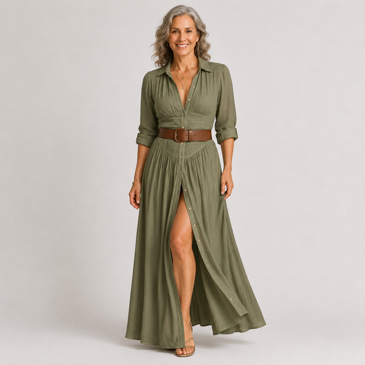 Lelivilia™ | Long Maxi Dress with Notched Collar