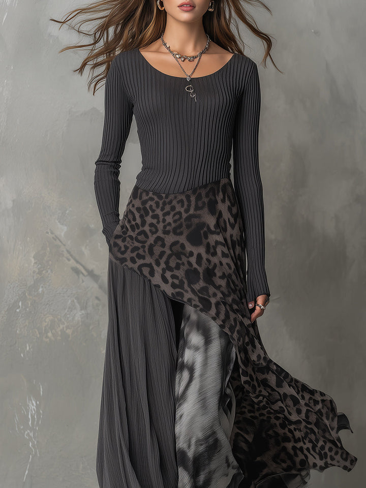 Martina | Long bohemian-style dress with leopard print • S1