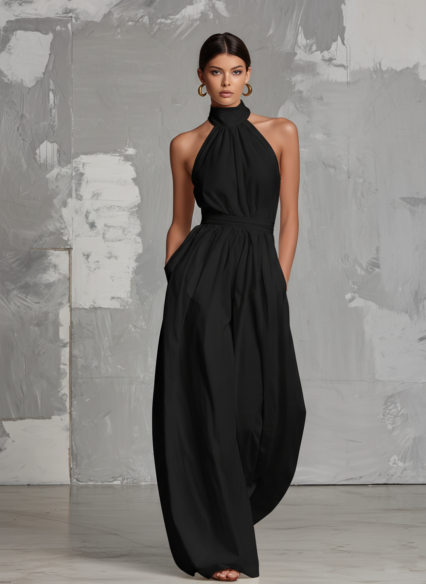 Zoltán | Elegant white woven sleeveless halter-neck jumpsuit • S1