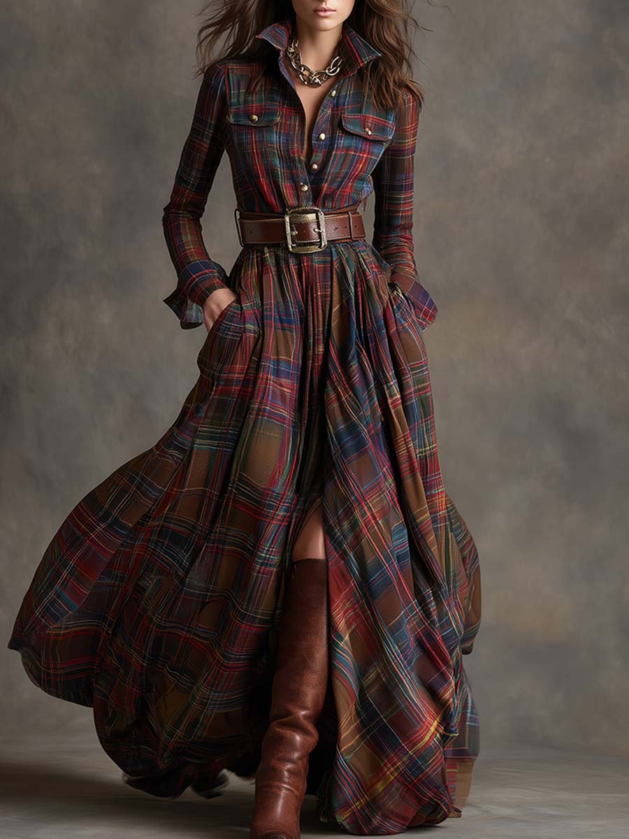 Scarlett | Plaid Maxi Shirt Dress Long Sleeve Belted Dress