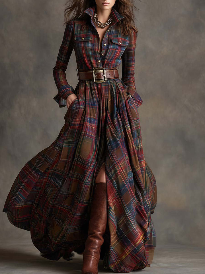 Scarlett | Plaid Maxi Shirt Dress Long Sleeve Belted Dress