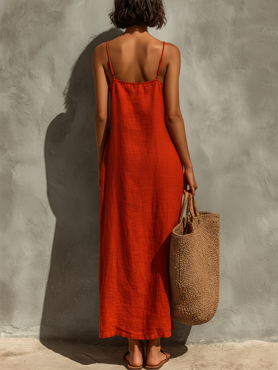 Women's Dress With Spaghetti Straps & Square Neck