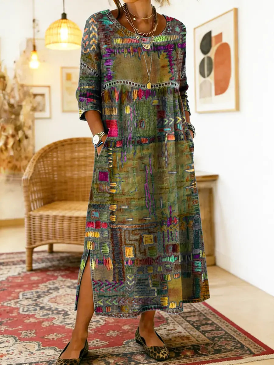 Hélène | Denim Dress with Ethnic Patchwork
