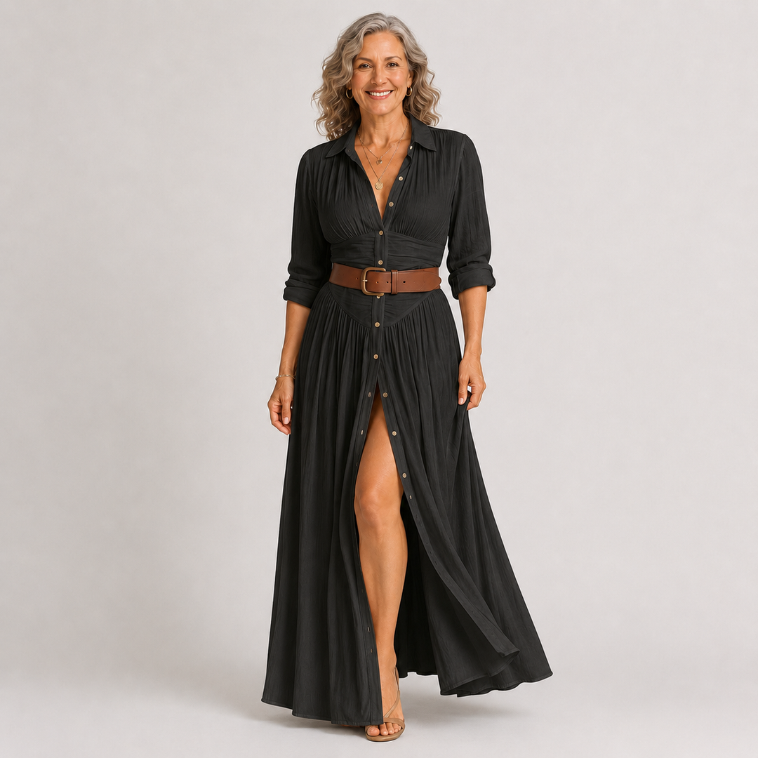 Lelivilia™ | Long Maxi Dress with Notched Collar