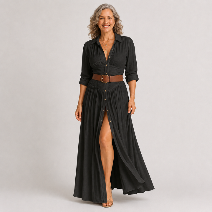 Lelivilia™ | Long Maxi Dress with Notched Collar