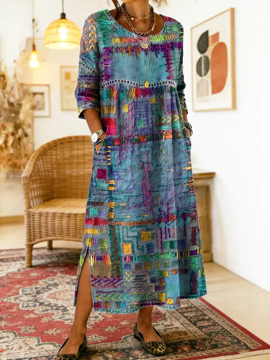 Hélène | Denim Dress with Ethnic Patchwork