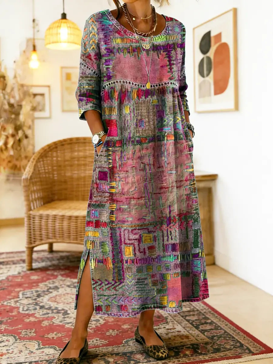 Hélène | Denim Dress with Ethnic Patchwork