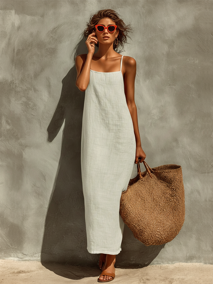 Women's Dress With Spaghetti Straps & Square Neck