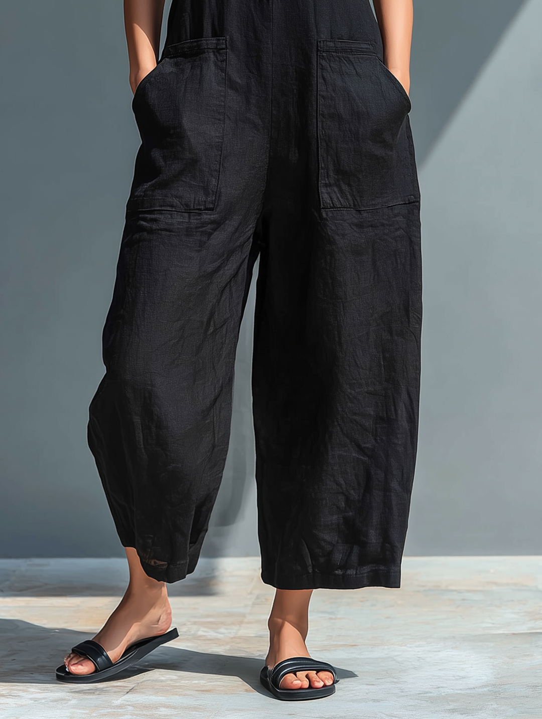 Sleeveless Minimalist Jumpsuit for Women with High Collar and Buttons