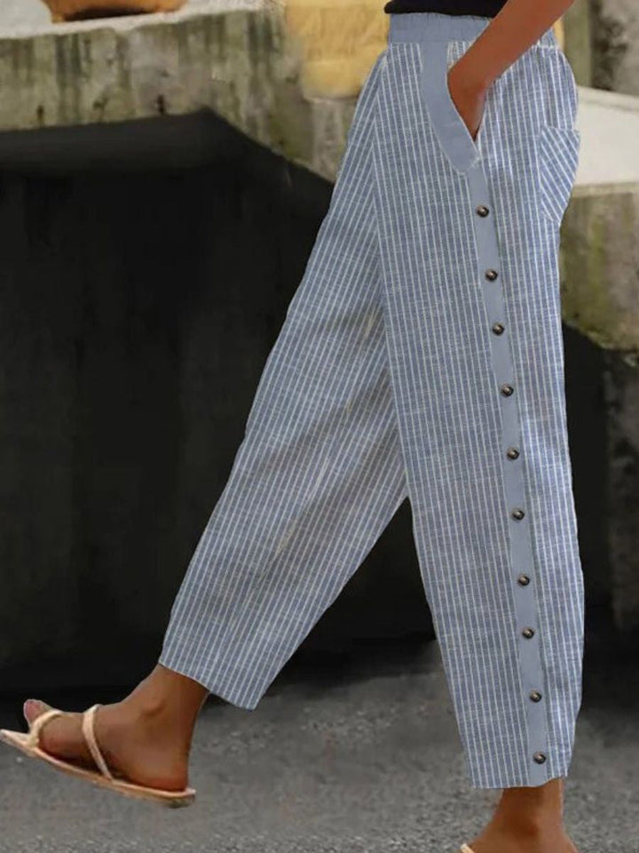Linaya - Pantalons à Boutons Rayés