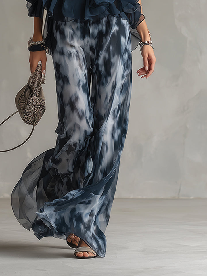 Ludovica | Stylish Navy Halter Top and Wide-Leg Printed Set
