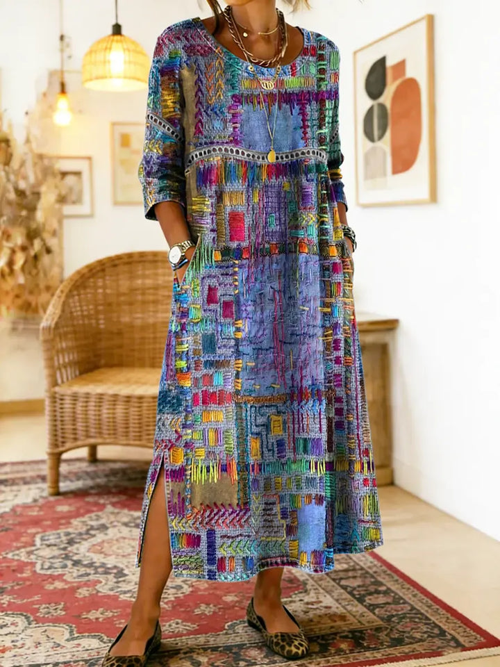Hélène | Denim Dress with Ethnic Patchwork