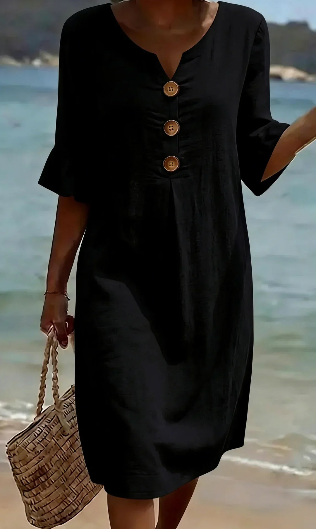 Vanesa™ | Textured Dress with Puff Sleeves and Buttons