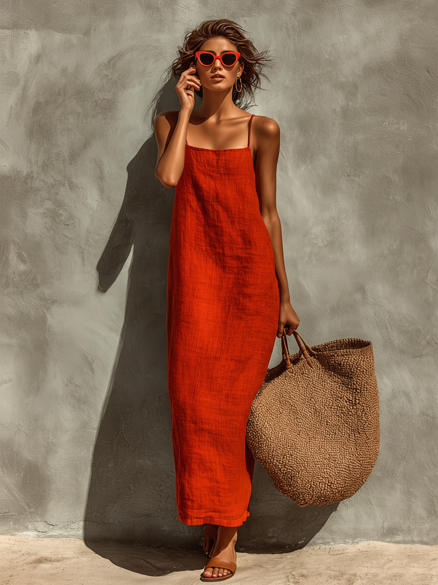Women's Dress With Spaghetti Straps & Square Neck
