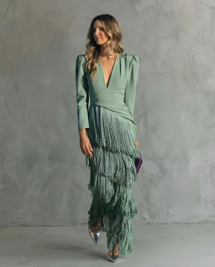 Louise | Elegant dress with fringe sleeves
