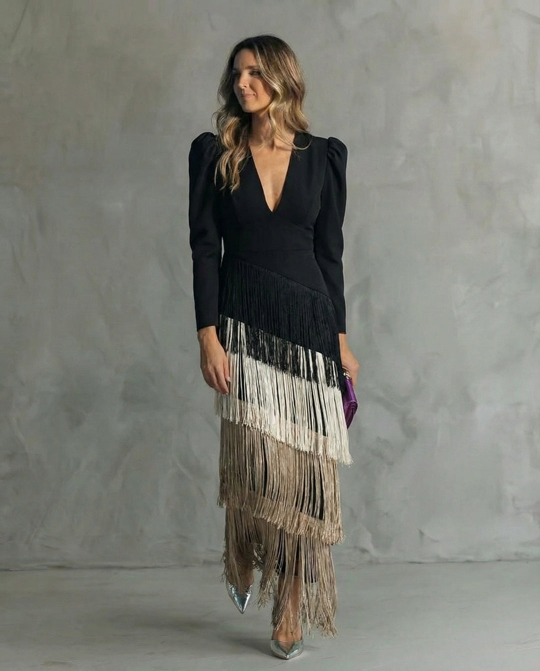 Louise | Elegant dress with fringe sleeves
