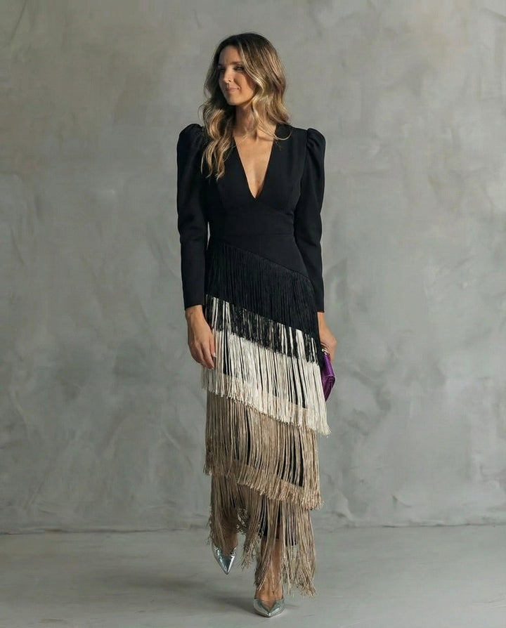 Louise | Elegant dress with fringe sleeves