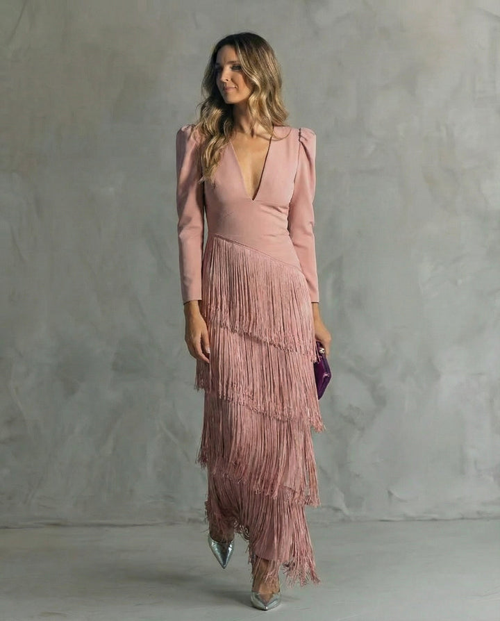 Claire | Elegant dress with fringe sleeves
