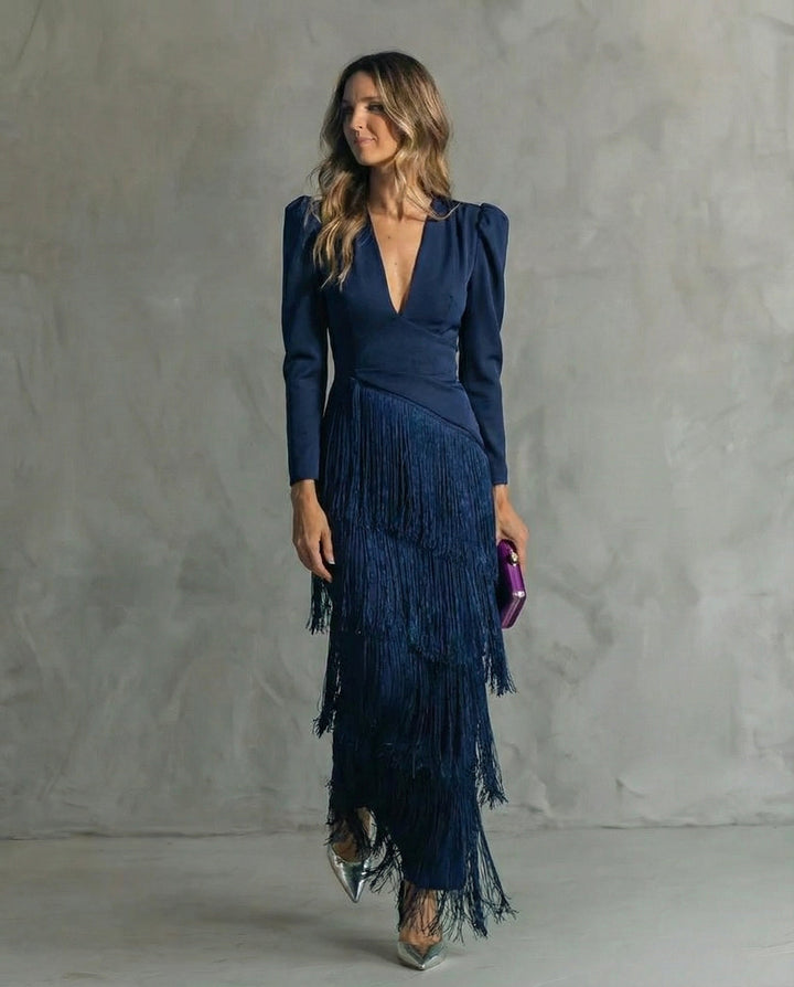 Claire | Elegant dress with fringe sleeves