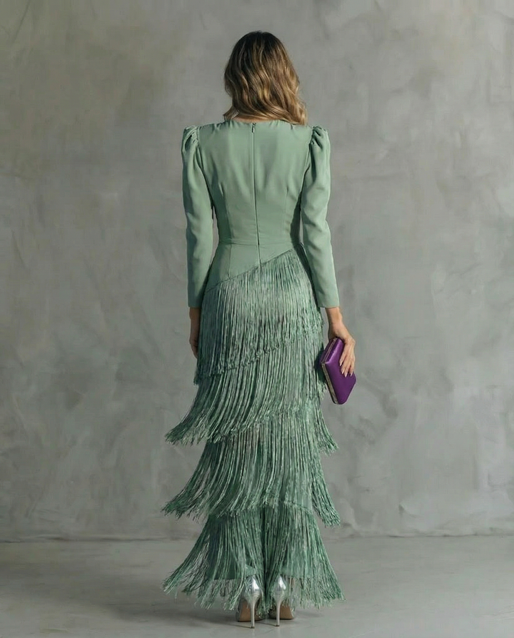 Louise | Elegant dress with fringe sleeves