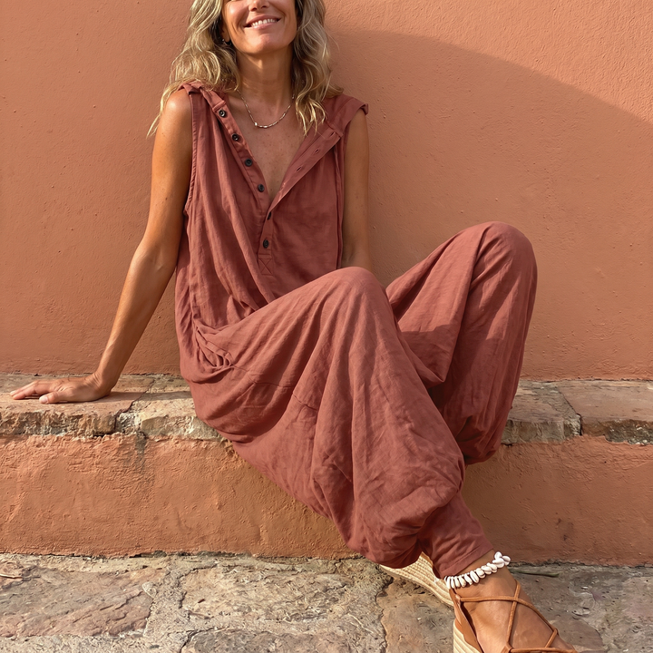 Comfortable Button Front Sleeveless Jumpsuit