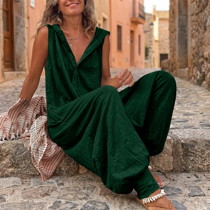 Comfortable Button Front Sleeveless Jumpsuit