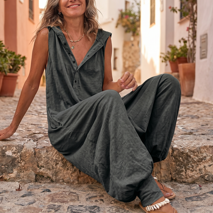 Comfortable Button Front Sleeveless Jumpsuit