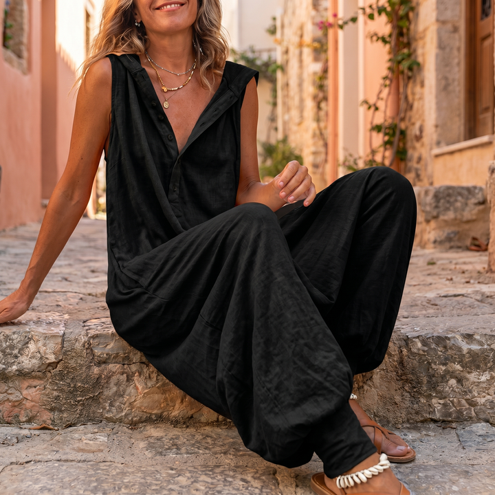 Comfortable Button Front Sleeveless Jumpsuit
