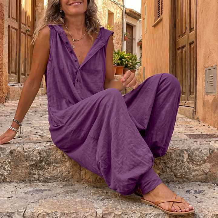 Comfortable Button Front Sleeveless Jumpsuit