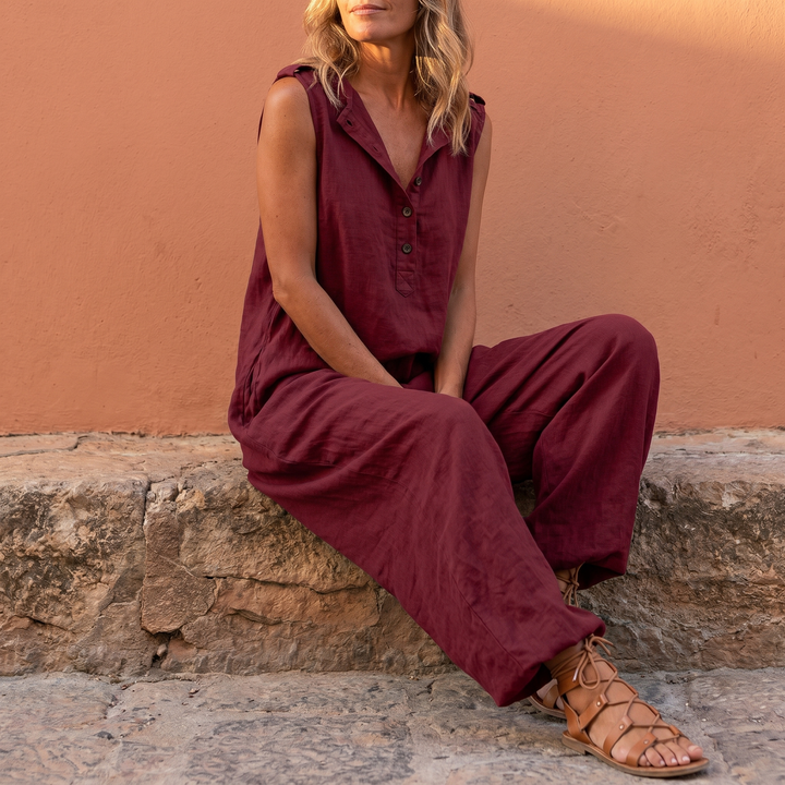 Comfortable Button Front Sleeveless Jumpsuit
