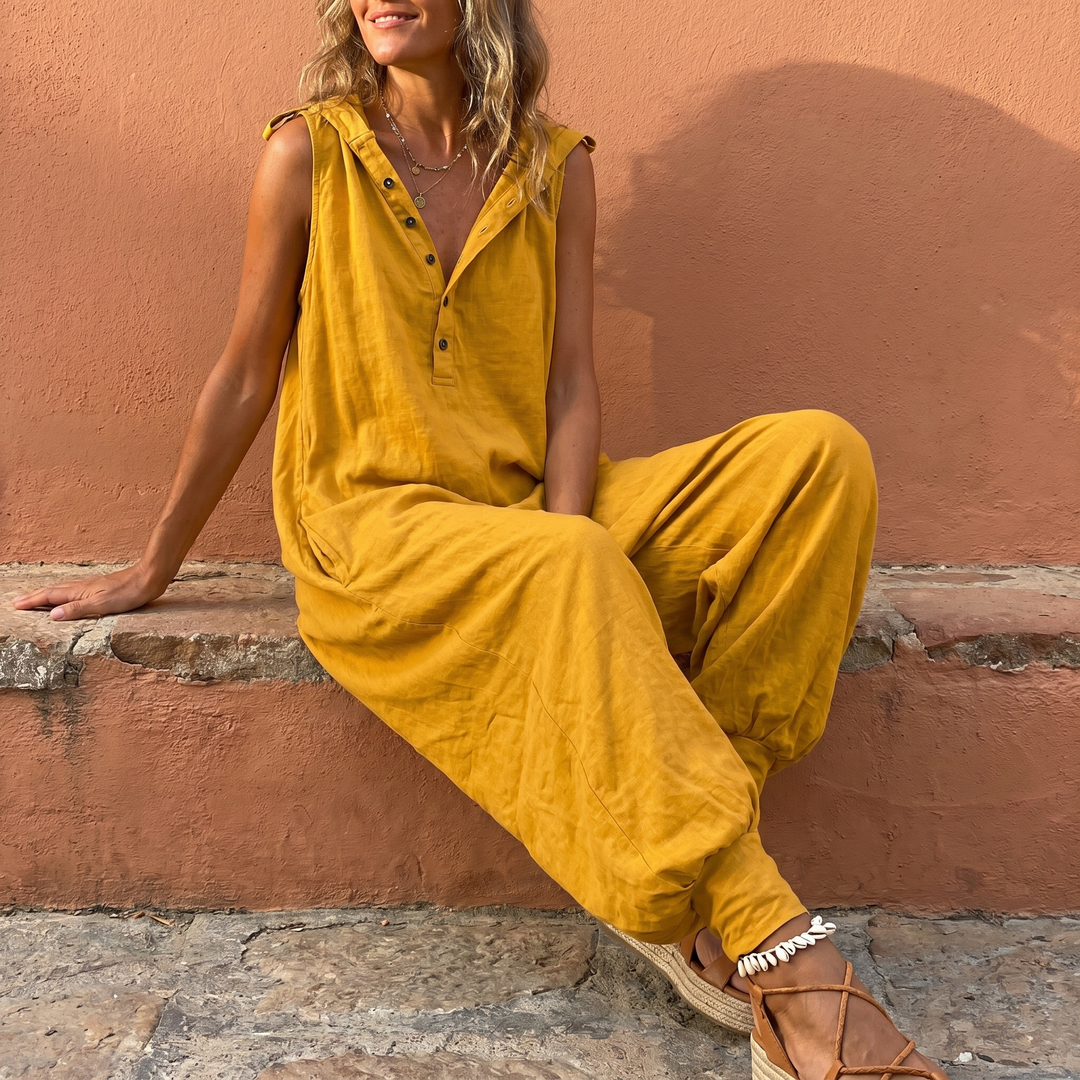 Comfortable Button Front Sleeveless Jumpsuit