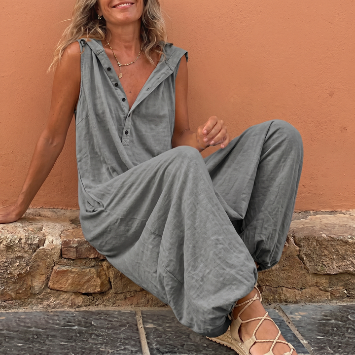 Comfortable Button Front Sleeveless Jumpsuit