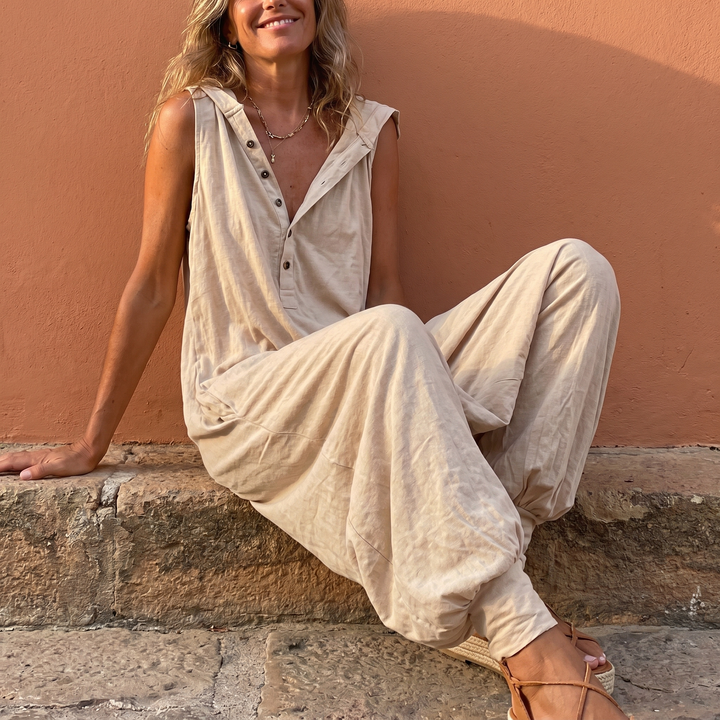 Comfortable Button Front Sleeveless Jumpsuit