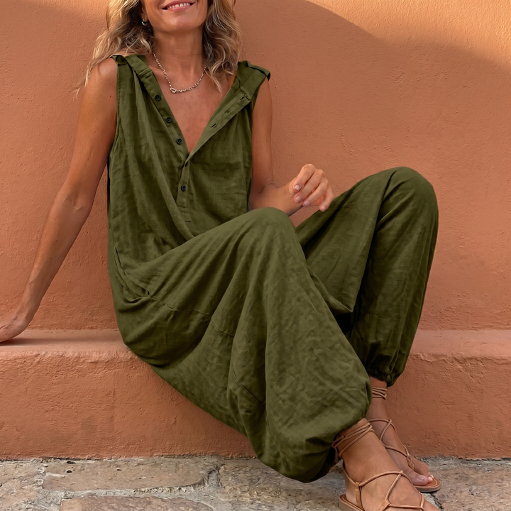 Comfortable Button Front Sleeveless Jumpsuit