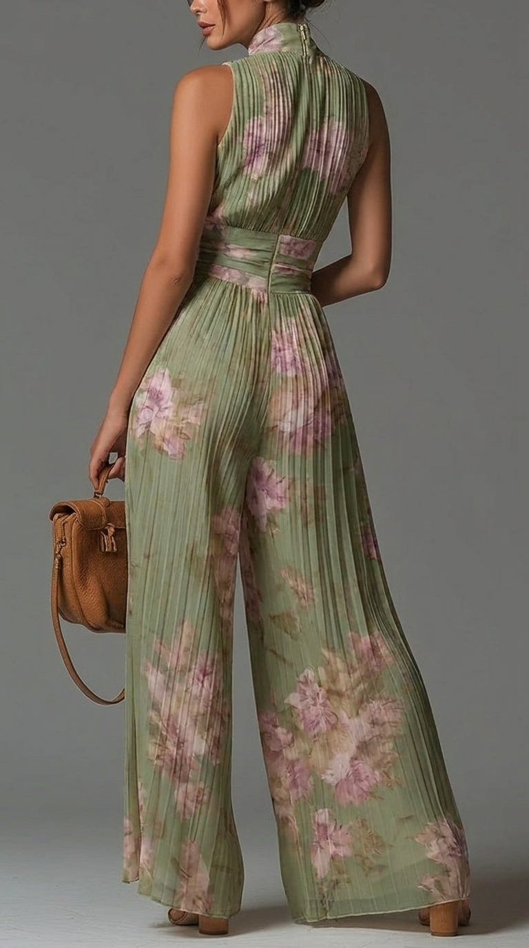 Pleated Floral Chiffon Jumpsuit • S1
