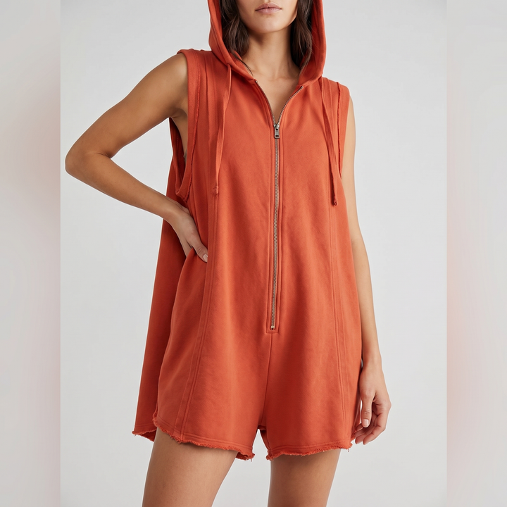 Comfortable Hooded Sleeveless Short Jumpsuit