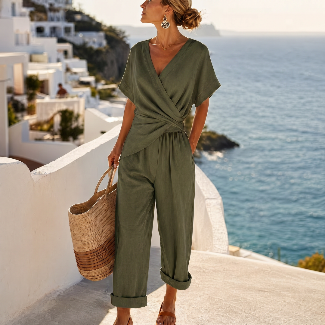 Elegant Wrap-Front Resort Style Jumpsuit