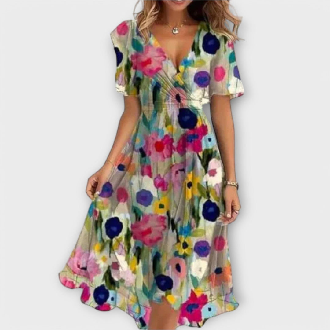 Isolde - Floral V-Neck Wrap Midi Dress