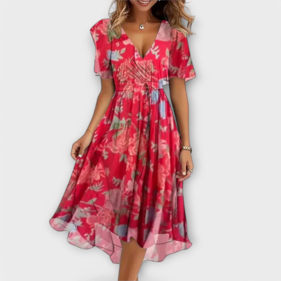 Isolde - Floral V-Neck Wrap Midi Dress