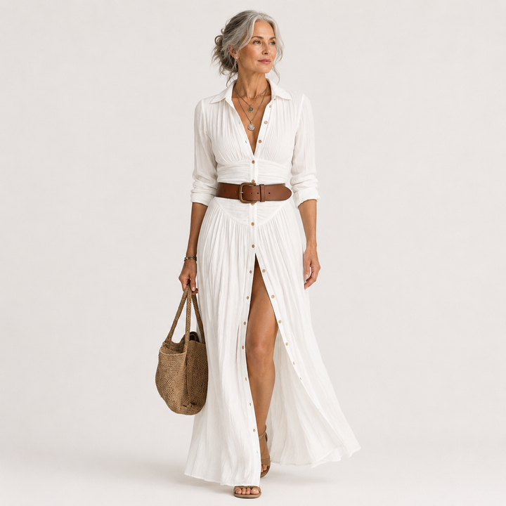 Lelivilia™ | Long Maxi Dress with Notched Collar