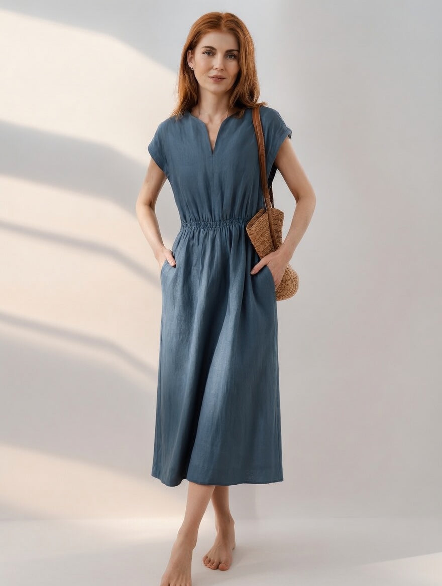 Lina — Fluid and Elegant Mixed Linen Dress