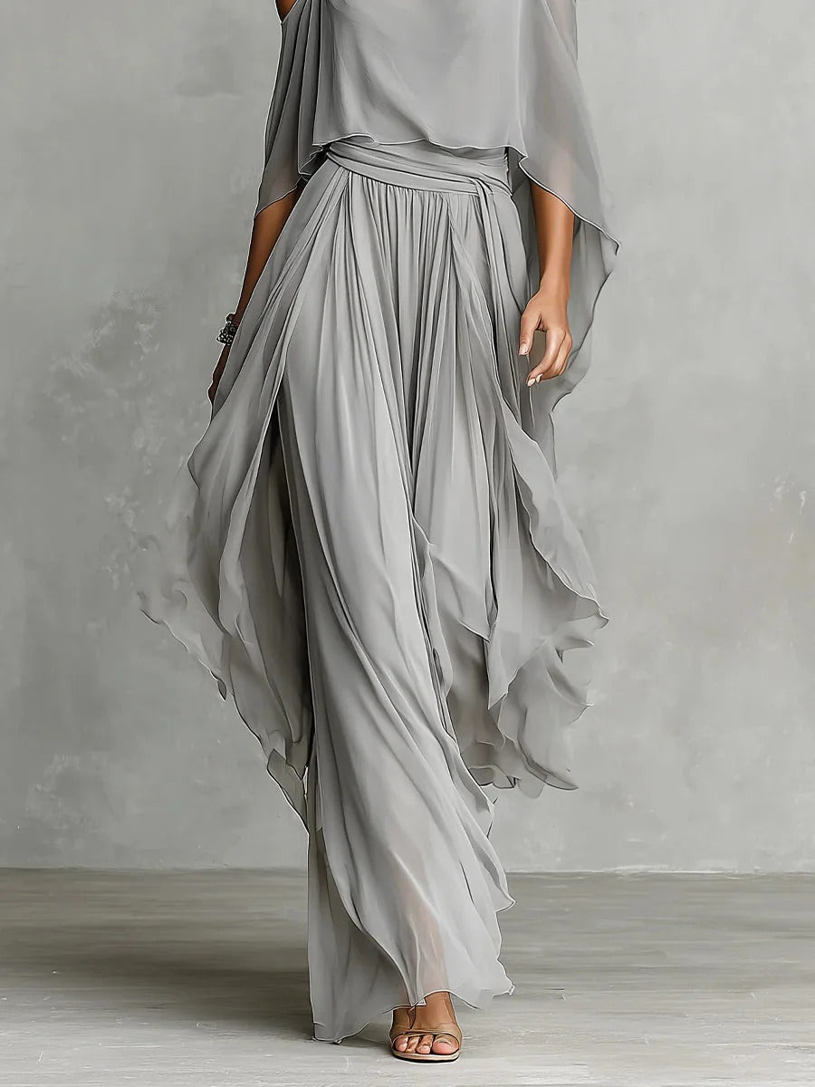 Isabela | Gray fluid set with spaghetti strap top and lightweight pants