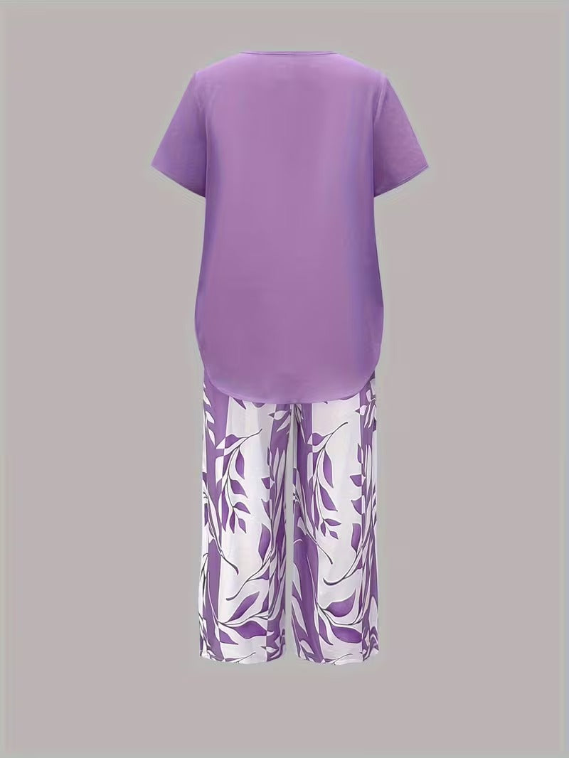 Avy™ | Casual Leaf-Print Two-Piece Set