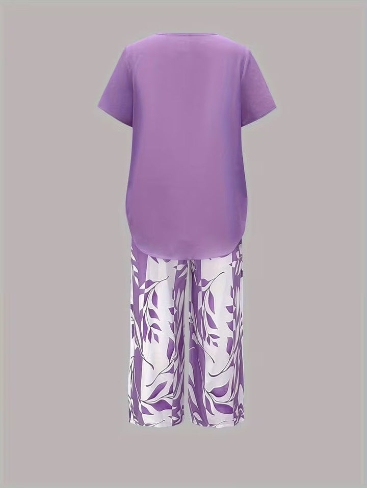 Avy™ | Casual Leaf-Print Two-Piece Set