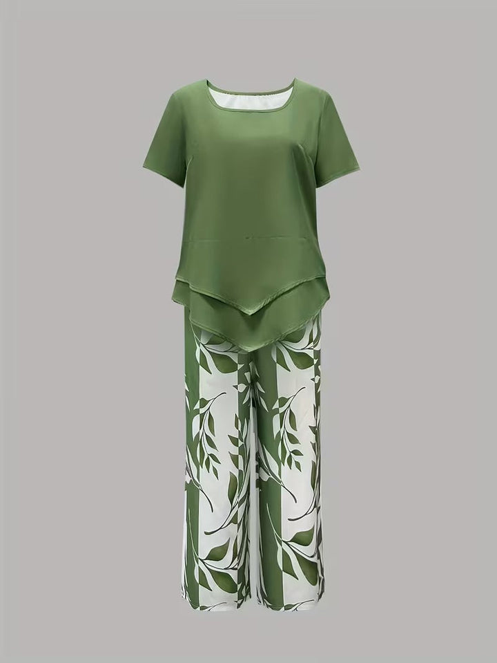 Avy™ | Casual Leaf-Print Two-Piece Set