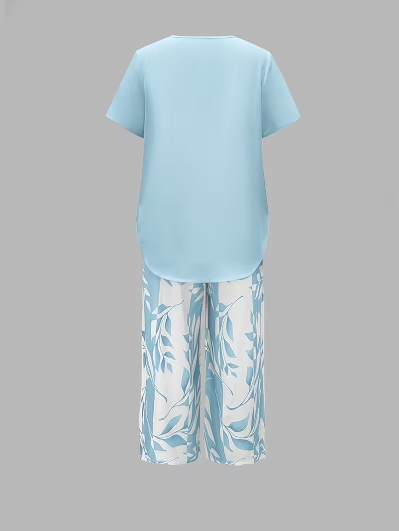 Avy™ | Casual Leaf-Print Two-Piece Set
