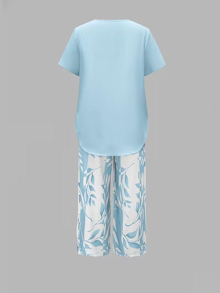 Avy™ | Casual Leaf-Print Two-Piece Set